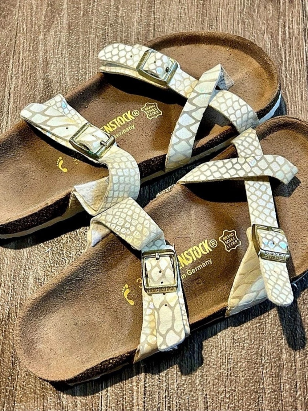 Birkenstock Mayari Magic Snake White Sandals White & Brown US 8.5 / EU 39